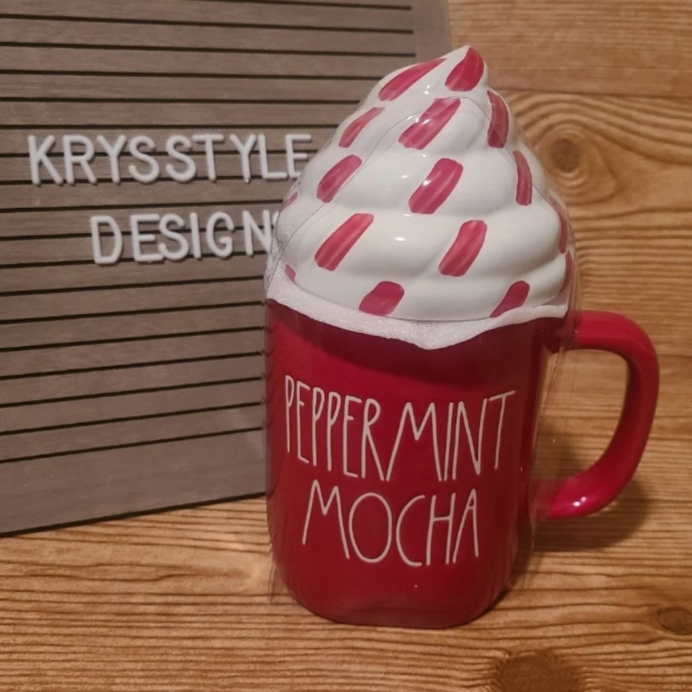 Rae Dunn Artisan Collection by Magenta Peppermint Mocha Coffee Mug Cup & Topper - Picture 1 of 3